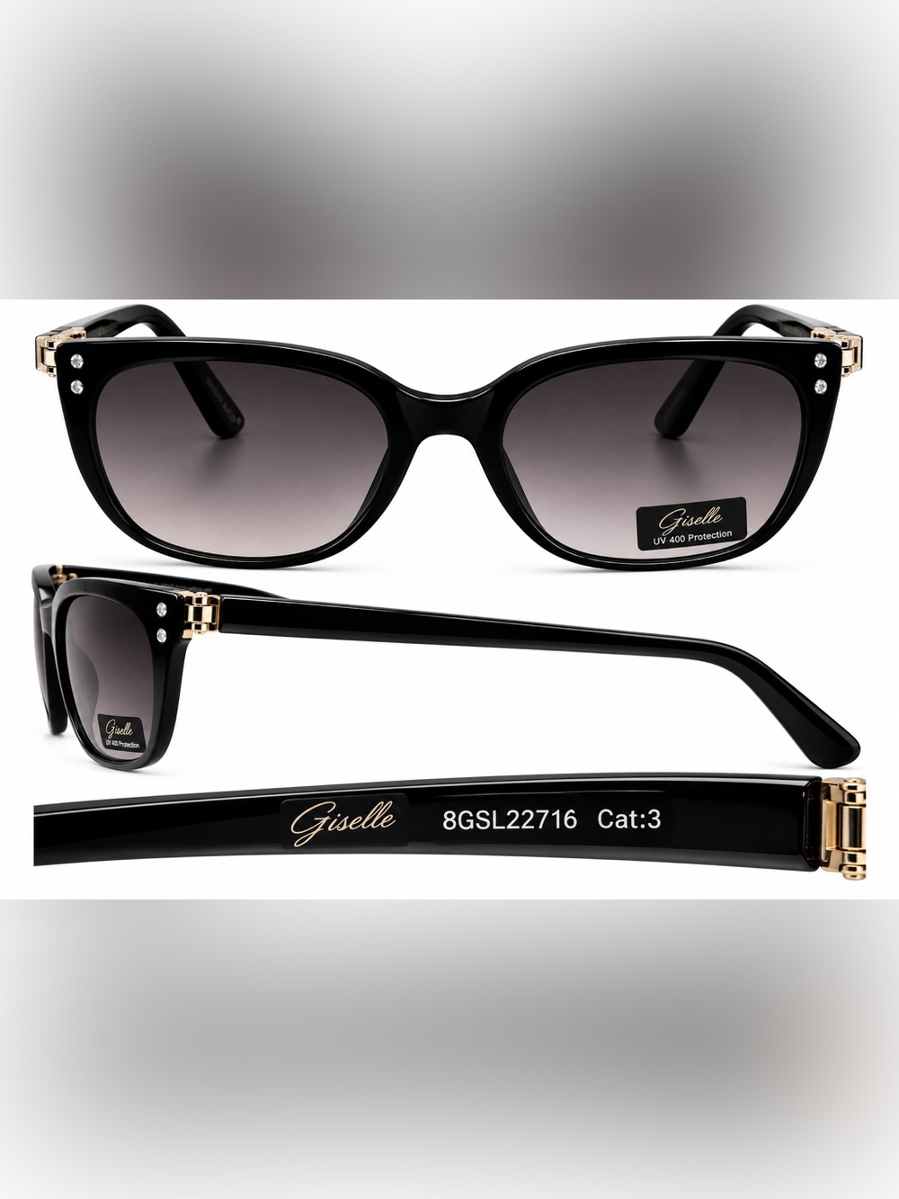 Giselle Women's Black Cat-Eye Sunglasses with Gradient Lenses